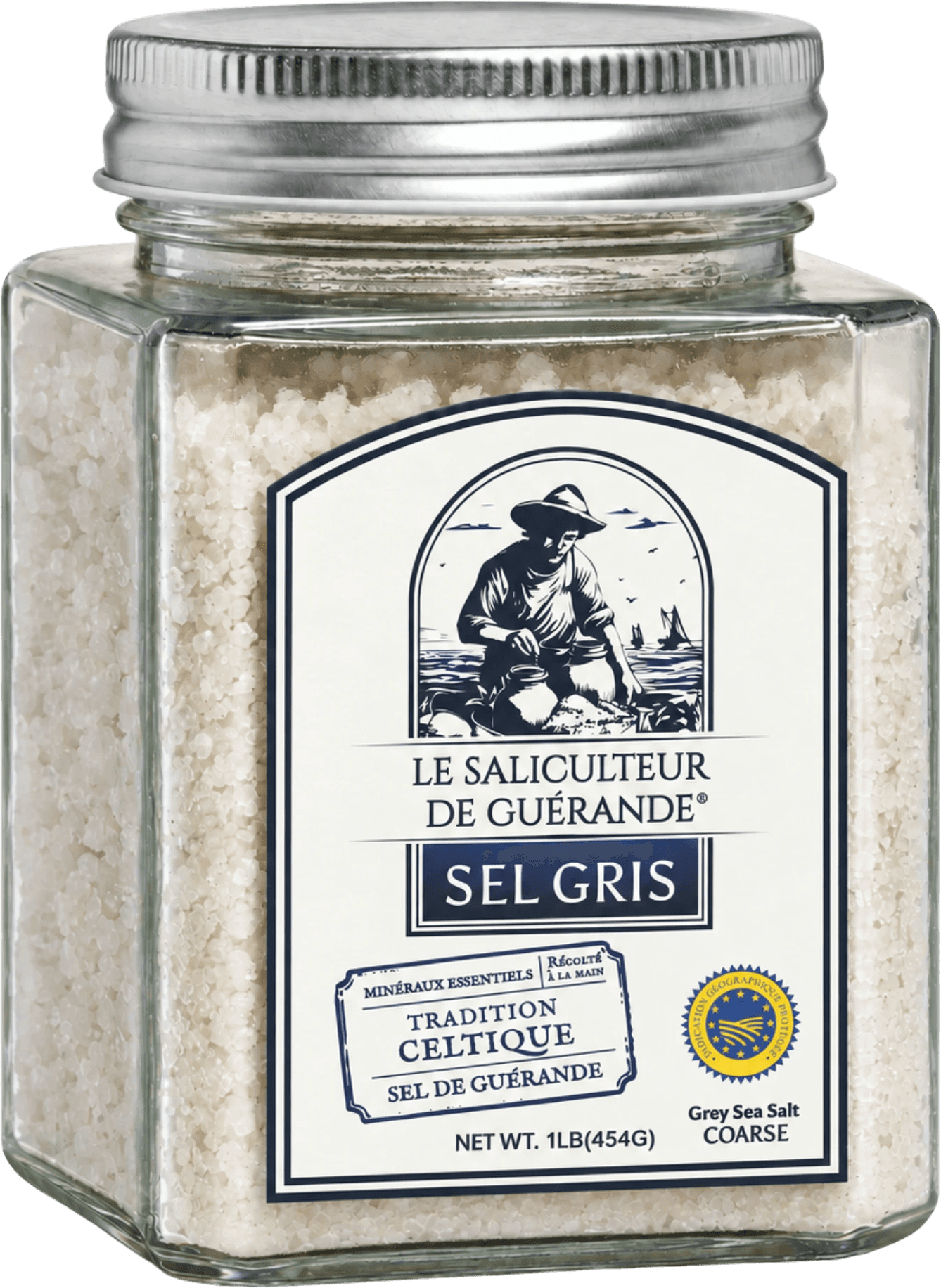 454g glass jar of Gros Sel Gris, coarse grey Celtic sea salt